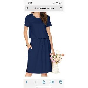 Simier Fariry Women Summer Hide Belly Work Casual Knee Blouson Dress with Pocket
